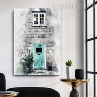 House Doorway Abstract Vintage Painting Picture Canvas Print for Room Wall Trimming