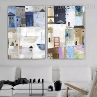 Colorific Houses Abstract Contemporary Painting Picture Canvas Print for Room Wall Getup