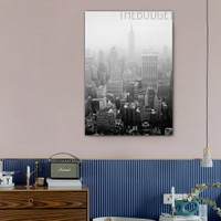 Empire State Buildings Abstract Landscape Vintage Painting Picture Canvas Print for Room Wall Adornment