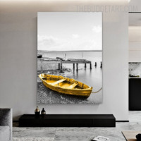 Ocean Yellow Boat Nordic Landscape Vintage Painting Picture Canvas Print for Room Wall Assortment