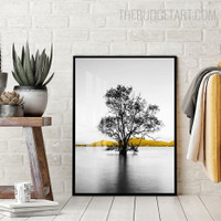 Grey Lake Nordic Landscape Contemporary Painting Picture Canvas Print for Room Wall Molding