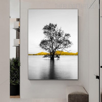 Grey Lake Nordic Landscape Contemporary Painting Picture Canvas Print for Room Wall Illumination