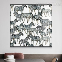 Zebras Animal Contemporary Painting Picture Canvas Print for Room Wall Molding