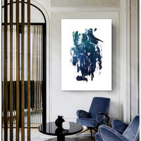Indigo Stain Abstract Modern Painting Picture Canvas Print for Room Wall Drape