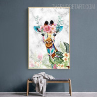 Flowers Giraffe Animal Modern Painting Picture Canvas Print for Room Wall Disposition