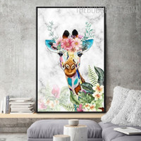 Flowers Giraffe Animal Modern Painting Picture Canvas Print for Room Wall Trimming