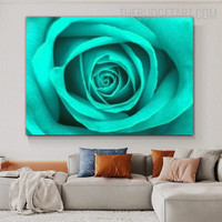 Turquoise Rose Blossom Floral Modern Painting Picture Canvas Print for Room Wall Garniture