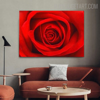 Red Rosebush Flower Floral Modern Painting Picture Canvas Print for Room Wall Flourish