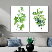 Hepix Green Leafage Nordic Floral Contemporary Painting Picture Canvas Print for Room Wall Adornment