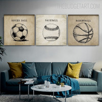 Baseball With Basketball Sports Vintage Painting Picture Canvas Print for Room Wall Arrangement