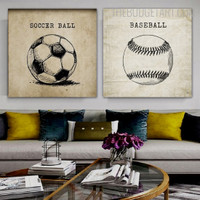 Black and White Baseball Sports Vintage Painting Picture Canvas Print for Room Wall Garniture