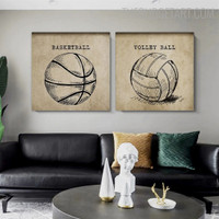 Stain Volley Ball Sports Vintage Painting Picture Canvas Print for Room Wall Finery