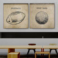 Tarnish Football Sports Vintage Painting Picture Canvas Print for Room Wall Equipment