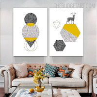 Elk Hexagon Abstract Geometric Contemporary Painting Pic Canvas Print for Room Wall Molding