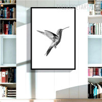 Black And White Hummingbird Nordic Scandinavian Contemporary Painting Picture Canvas Print for Room Wall Outfit