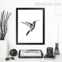 Black And White Hummingbird Nordic Scandinavian Contemporary Painting Picture Canvas Print for Room Wall Garnish