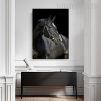 Black Horse Animal Modern Painting Picture Canvas Print for Room Wall Flourish
