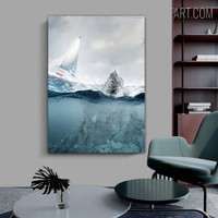 Lonely Boat Landscape Contemporary Painting Picture Canvas Print for Room Wall Finery