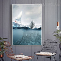 Lonely Boat Landscape Contemporary Painting Picture Canvas Print for Room Wall Finery