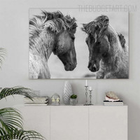 Grey Horses Animal Modern Painting Picture Canvas Print for Room Wall Flourish