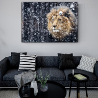 Snowflakes Lion Animal Contemporary Painting Picture Canvas Print for Room Wall Embellishment