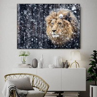 Snowflakes Lion Animal Contemporary Painting Picture Canvas Print for Room Wall Adornment