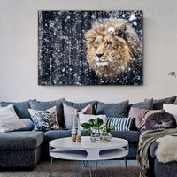 Snowflakes Lion Animal Contemporary Painting Picture Canvas Print for Room Wall Disposition