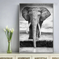 Black And White Elephant Animal Contemporary Painting Image Canvas Print for Room Wall Garnish