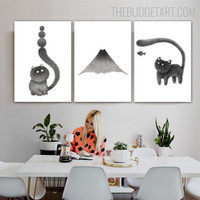 Fish With Adorable Cats Animal Modern Painting Image Canvas Print for Room Wall Décor