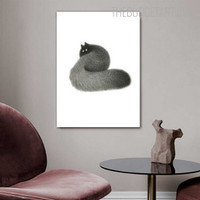 Black Ink Cat Animal Modern Painting Image Canvas Print for Room Wall Getup