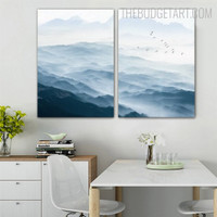 Sea Waves With Fog Landscape Contemporary Painting Picture Canvas Print for Room Wall Garnish