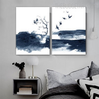 Splotch With Birds Abstract Landscape Contemporary Painting Picture Canvas Print For Room Wall Ornamentation