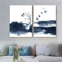 Splotch With Birds Abstract Landscape Contemporary Painting Picture Canvas Print for Room Wall Outfit