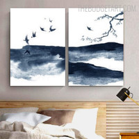 Tree With Birds Abstract Landscape Contemporary Painting Picture Canvas Print for Room Wall Tracery