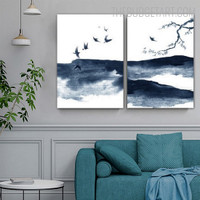 Tree With Birds Abstract Landscape Contemporary Painting Picture Canvas Print for Room Wall Trimming