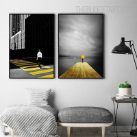 Wooden Bridge With Human Nordic Landscape Modern Painting Picture Canvas Print for Room Wall Molding