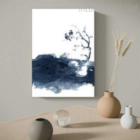 Indigo Darkness Ink Abstract Landscape Contemporary Painting Picture Canvas Print for Room Wall Decoration