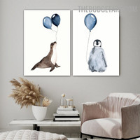 Sea Lion Penguin Nordic Animal Contemporary Painting Picture Canvas Print for Room Wall Décor