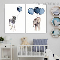 Zebra Elephant Nordic Animal Contemporary Painting Picture Canvas Print for Room Wall Disposition