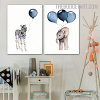 Zebra Elephant Nordic Animal Contemporary Painting Picture Canvas Print for Room Wall Decoration