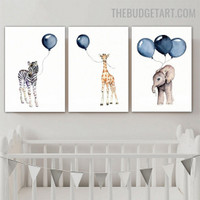 Elephant Giraffe Nordic Animal Contemporary Painting Picture Canvas Print for Room Wall Moulding