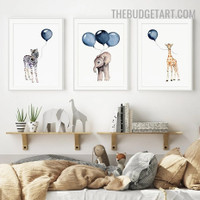 Elephant Giraffe Nordic Animal Contemporary Painting Picture Canvas Print for Room Wall Onlay