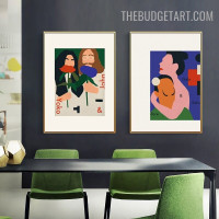 Couple Blossom Abstract Figure Modern Painting Image Canvas Print for Room Wall Ornamentation