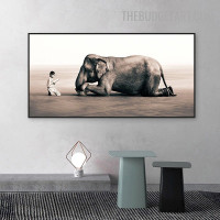 Devout Buddhism Monk And Elephant Contemporary Painting Picture Canvas Print for Room Wall Outfit