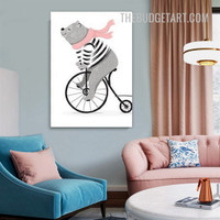 Bear Cycling Animal Cartoon Modern Painting Picture Canvas Print for Room Wall Tracery