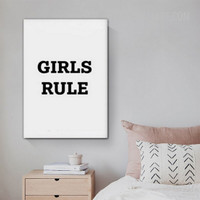 Girls Rule Typography Modern Painting Picture Canvas Print for Room Wall Décor