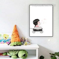 Little Girl Cartoon Modern Painting Picture Canvas Print for Room Wall Getup