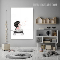 Little Girl Cartoon Modern Painting Picture Canvas Print for Room Wall Ornamentation