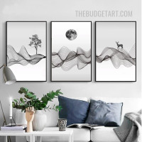 Lines Tree Nordic Abstract Animal Painting Picture Canvas Print for Room Wall Decoration