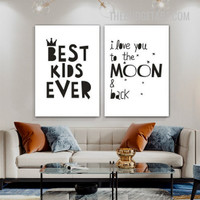 I Love You Moon Typography Modern Painting Picture Canvas Print for Room Wall Flourish